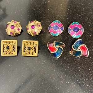 Vintage Gold Tone Rhinestones Clip on earrings Set -4